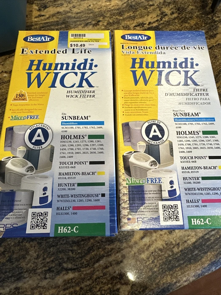 2 BestAir H62-C Extended Life Micro Free Humidificador Mecha/Filtro H85 Foto 1 de 1
