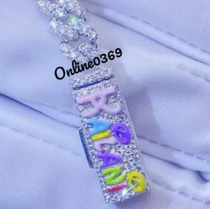 Mens 13 x 8" Real Cubic Zirconia Multi Enamel Name in Cuban Lock Bracelet Silver - Picture 1 of 5