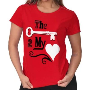 Key To My Heart Romantic Valentines Day Love Womens Top Junior Graphic Tee - Picture 1 of 13