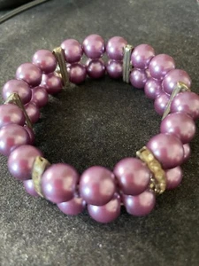 New 2 layered natural amehtyst beaded bracelet with rhinestone spacers - Picture 1 of 7