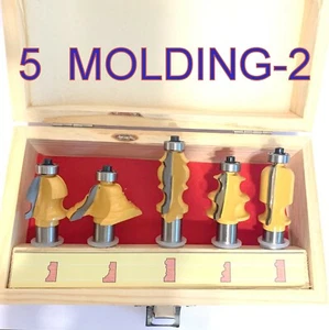 5 pc 1/2" Shank Architectural Specialty Molding 2 Router Bit set w/Box - Picture 1 of 12