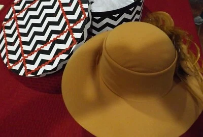 MILANO PARIS NY Marrón Tostado Damas Iglesia Boda Formal Ala Ancha Sombrero con Caja Foto 1 de 4