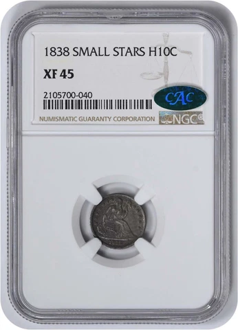 1838 Liberty Seated Silver Half Dime Small Stars EF45 NGC Cover