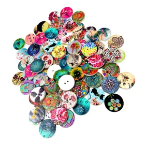 100pcs Vintage Mixed Round 2 Holes Wood Buttons Sewing Scrapbooking DIY 20mm - Picture 1 of 9
