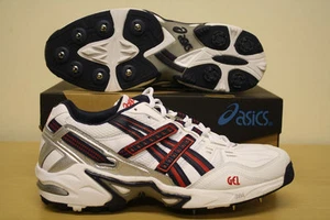 ASICS Cricket Shoes Boots Spikes, Gel 150 Not Out, White/Ink/Red - Picture 1 of 6