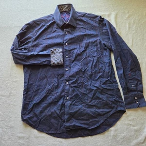 Camisa Robert Graham Para Hombre Grande Azul Cachemira Bordada Acento Manga Larga - Imagen 1 de 12