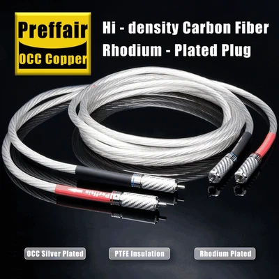 1Pair Durable Rhodium Plated 2RCA Cable OCC Copper Silver Plated PTFE Insulation - Image 1 of 4