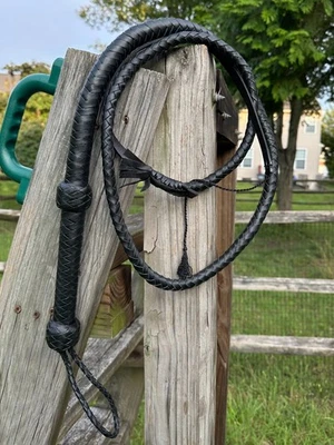 Látigo Bullwhip trenzado a mano de cuero de vaca de 10 pies 16 trenzas de cuero genuino negro Foto 1 de 4