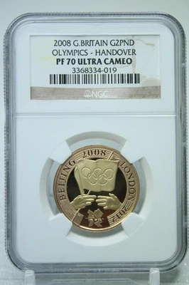 Entrega de los Juegos Olímpicos G. Britain 2008 2 libras 1/2 oz oro 22 k NGC PF70 UCAMEO #4019 Foto 1 de 4
