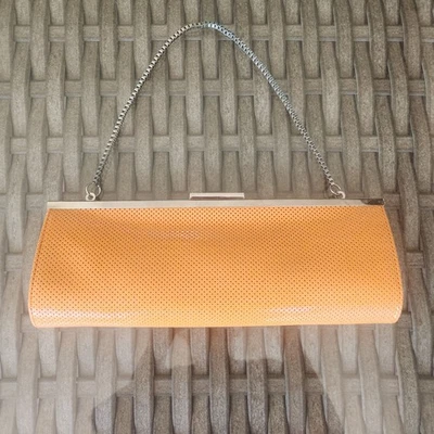Vintage Orange Clutch Purse w/ Silver Chain- Perforated - Excellent Condition - Image 1 of 4