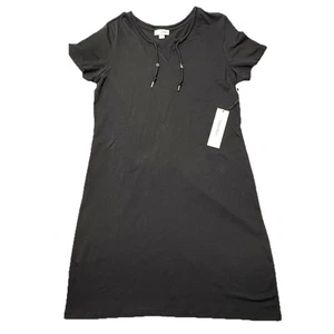 Calvin Klein schwarzes Tshirt Kleid V-Ausschnitt Kurzarm kastig Mini Größe L Large Damen - Bild 1 von 14