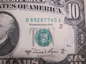 1981A $10 FRN #B89287745A - Picture 1 of 9