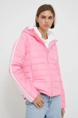 adidas Originals 3-Stripes Hooded Sports Slim Padded Jacket Pink RRP £85.00 - Image 1 of 4