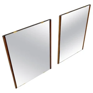 Pair Mid Century Solid Walnut Frames 1970s Beveled Glass Rectangle Mirrors MINT! - Picture 1 of 10