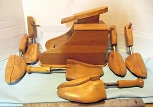 VTG Wooden Shoe Stretchers Trees Mixed Lot 3 Pairs & RARE SHOE CARE BOX - Picture 1 of 19