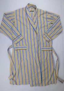 Pleetway 1960s Yellow Blue Pinstriped Cotton Sleepwear Robe Men's Large - Picture 1 of 14