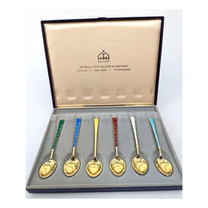 Worcester Silver Company 6 Spoons Ela Denmark Sterling Goldtone Boxed Vintage - Picture 1 of 8