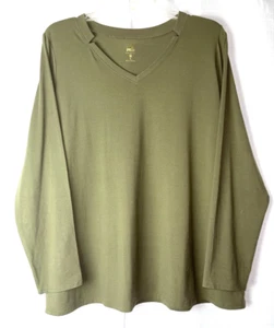 Belle by Kim Gravel TripleLuxe Pima V-Neck Tunic Size XL Olive Green B*O - Picture 1 of 7
