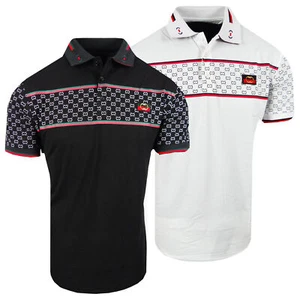 Mens Polo Shirt Designer Italian Striped Logo Sleeve Badge Stretch Casual Dress - Picture 1 of 10