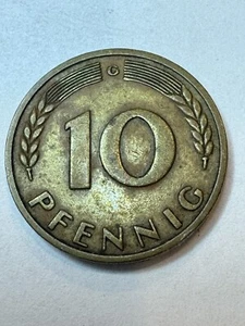 10 Pfennig 1950 G Germany Coin Bundesrepublik Deutchland - Picture 1 of 2