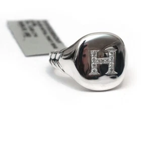 Nuevo Anillo DAVID YURMAN Pavé Inicial Letra H Pinky en Diamante y Plata Talla 4 - Imagen 1 de 8