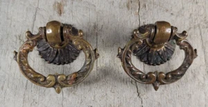 Drawer Pulls With Drop Bails Brass Pair Antique - Picture 1 of 10