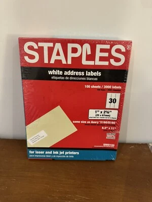 Staples 3,000 White Address Labels SIW0100 Laser Ink Jet 1"x2 5/8" New + More! - Image 1 of 3