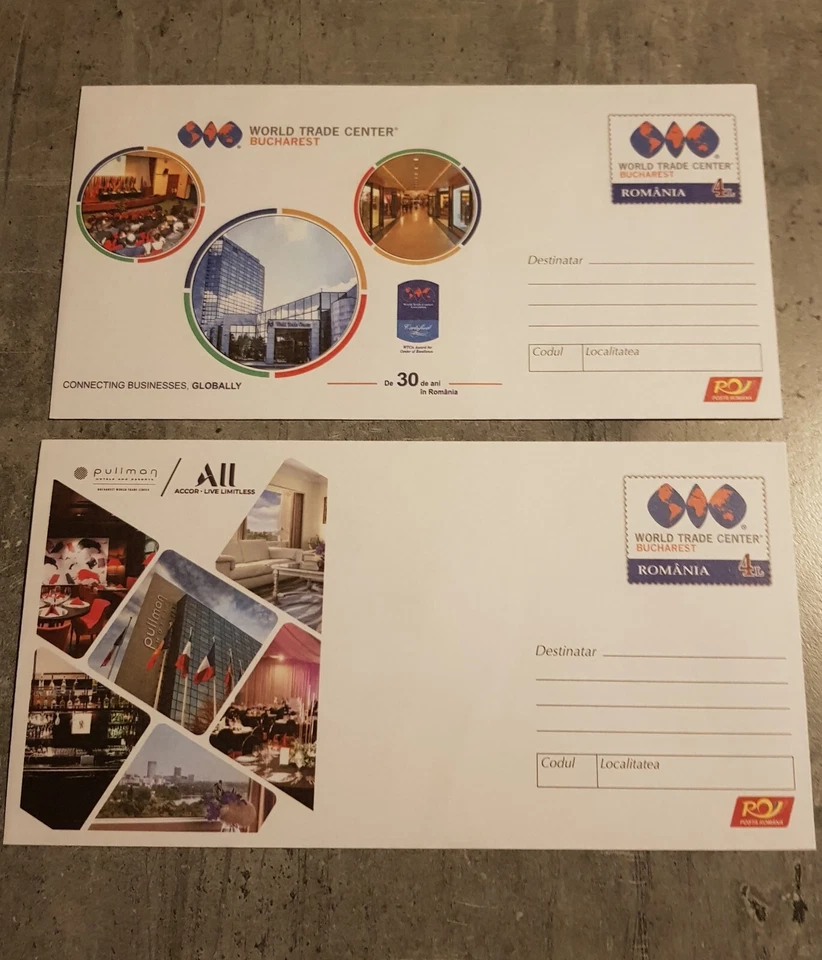ROMANIA 2024 WORLD TRADE CENTER 2 ENTEROS CUBIERTA POSTAL PAPELERÍA Foto 1 de 1