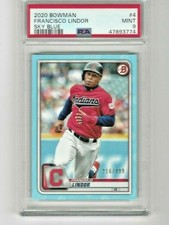 2020 Topps Bowman Francisco Lindor SKY BLUE Cleveland Indians /499 #4 PSA Mint 9