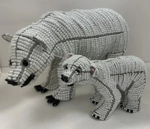 Polar Bear & Baby Cub Model Figure ~ Christmas Beaded Ornament Gift~ BEADWORX - Picture 1 of 5