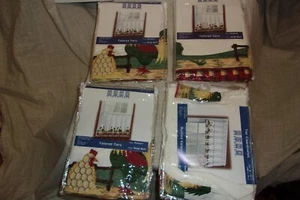 Home Essentials Rooster Chicken Curtains 3 Pairs Tailored Tiers -1 Valance - Picture 1 of 6