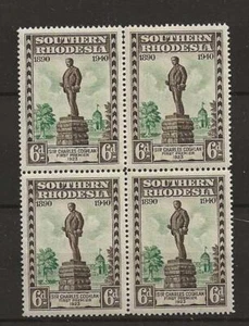 S.RHODESIA, 1940 BSAC JUBILEO DORADO, 6d MR RHODES, SG 59 MNH BLOQUE 4, GATO £12 - Imagen 1 de 1
