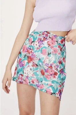 Minifalda Nasty Gal Mujer Turquesa Floral Metálica Cremallera Lateral, Talla 4 (US), NUEVA Foto 1 de 4