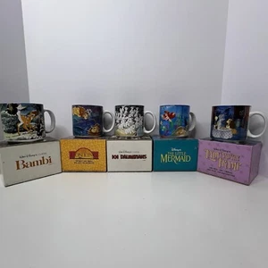 (5) Vtg Disney Mugs Bambi 101 Dalmatians Lion King Little Mermaid Lady Tramp NIB - Picture 1 of 20