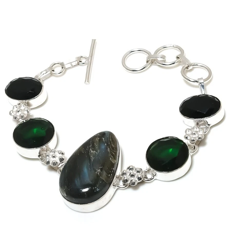 Fire Labradorite Gemstone Handmade 925 Sterling Silver Jewelry Bracelet Sz 7-8" - Image 1 of 1