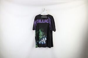 Retro Mens XL Distressed Spell Out All Over Print Metallica Band T-Shirt Cotton
