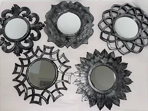 Accent Mirrors Silver/Black Plastic Frame Wall Hanging Decor 9.5” Set Of 5 - Picture 1 of 13