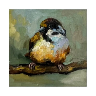 Arte Original Gorrión Pintura Pájaro Pintura al Óleo Gorrión Pájaro Pequeña Obra de Arte Foto 1 de 4