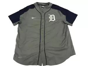 Nike Detroit Tigers Baseball Button Down Short Sleeve Shirt - Gray - Men's XL - Picture 1 of 4