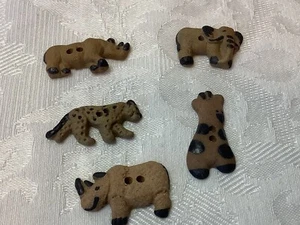 Vintage Novelty Sewing Buttons Brown Zoo Animals set of 5 - Picture 1 of 4