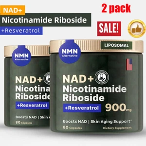 2PACK NAD+ Supplement Anti-Aging Energy Focus Nicotinamide Riboside Resveratrol - Picture 1 of 14