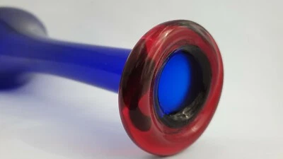 Flasche Vase Krug blau Abriss Glas H.:27cm Rot aufgelegten Rand kobaltblau glas - Bild 1 von 4