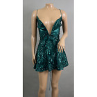 Lucy In The Sky Dress Women L Green Sequin Mini V-open Back Homecoming Party