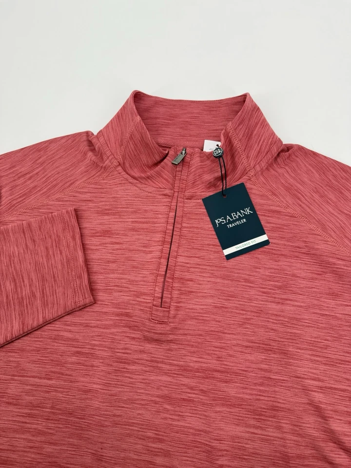 NUEVO Suéter Jos A Bank Traveler Para Hombre Medio Rojo Brezo 1/4 Cremallera Rendimiento Foto 1 de 4
