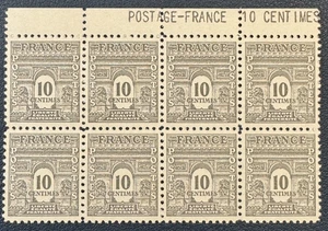 ARC DE TRIOMPHE YT 621 10c. en Bloc de 8 bord de Feuille POSTAGE-FRANCE - NEUF** - Afbeelding 1 van 2