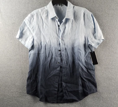 The Men's Store at Bloomingdale's Dip Dye Short Sleeve Linen Shirt S Blue Ombre~ - Image 1 of 4