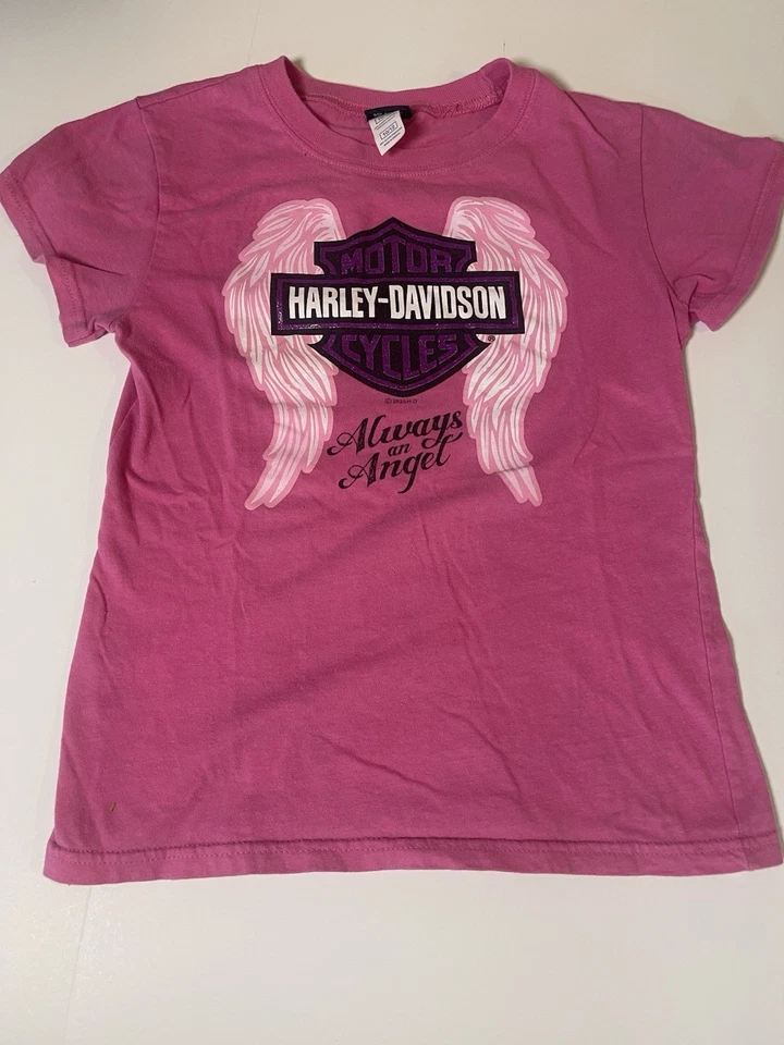 Girls Harley Davidson T Shirt Pink And Black Size 10/12 - Image 1 of 4