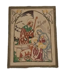 Mid Century Hand Made Needle Stitch Vintage RELIGIOUS NATIVITY SCENE 16"×20" - Picture 1 of 6