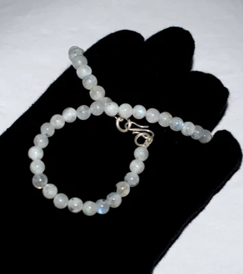 Pietra Lunare Arcobaleno Gemma 925 Argento Sterling 60 " Stringa Collana Japa - Immagine 1 di 4