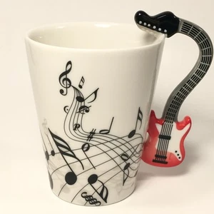 Musiknoten Becher mit rotem E-Gitarrengriff Keramik Kaffeetasse Tee 12 Unzen - Bild 1 von 17